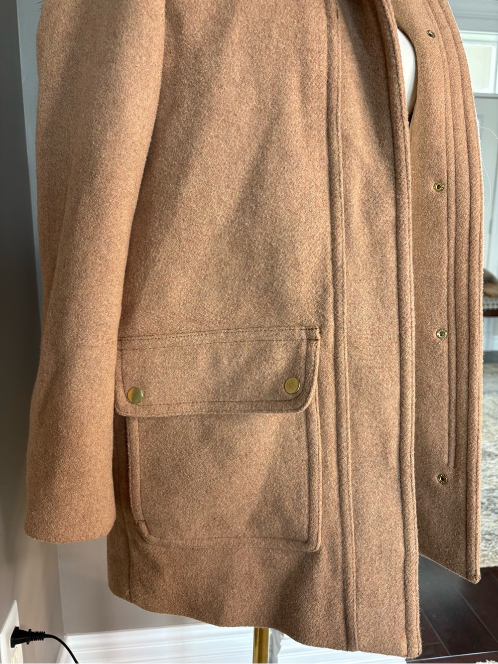 J. Crew Camel Hooded Trench Coat with Faux-Fur Trim - Picture 2 of 5